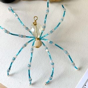 Stunning Blue and Cream Colored Spider Ornament